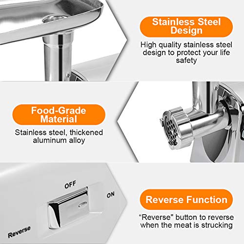 Meat Grinder Electric 1600W Stainless Steel Meat Grinder Meat Food Grinder Accessory Kit with 3 Grinding Plates for Home Kitchen Commercial Using - Thumbnail 3