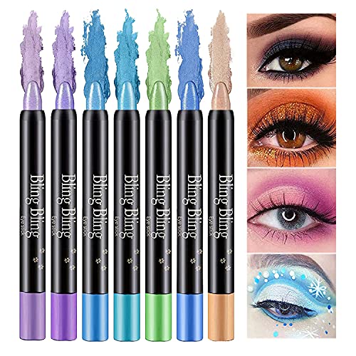 7 Colors Shiny Colored Eyeshadow Sticks, Glitter Shimmer Metallic Eyeshadow Stick, Hypoallergenic Eyeshadow Stick Waterproof Eyeshadow Stick Cream Eyeshadow Stick Starter Eyeshadow Stick Sets (B)