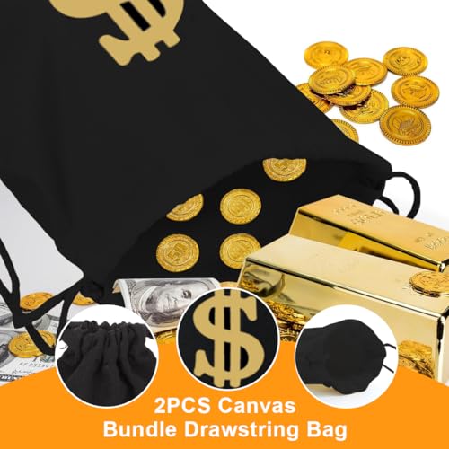 NHQ 2 Pcs Beutel mit Dollarzeichen 27x35cm,Räuber Kostüm,Geldsack mit Dollarzeichen,Geldbörsen Bankräuber Geldsack Dieb Geld Sack Dollarzeichen Stoffsack Räuber Geldbeutel Wild West Bank Beutel