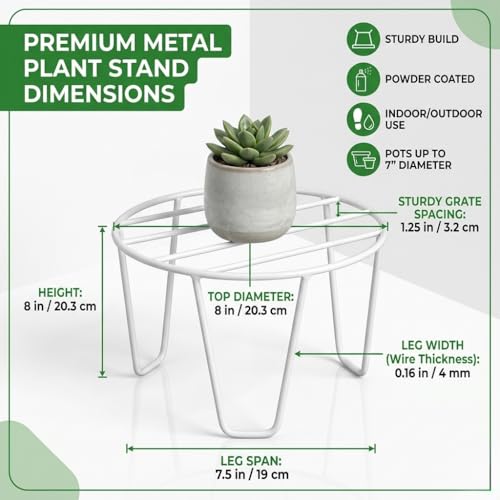 Image of Metal Plant Stand for Indoor and Outdoor, Round Iron Pot Holder, Rust Resistant Planter Riser, White, Pack of 4