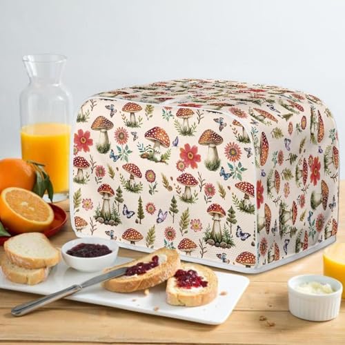 Image of Talayituse Mushroom Butterfly Flower Leaves Print Toaster Cover 4 Slice Wide Slot, Lightweight Bread Maker Cover Dust Protection Washable Appliance Bag, M