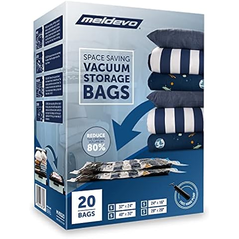 20 Vacuum Storage Bags, Space Saver Sealer Bags (5 Medium, 5 Large, 5 Jumbo, 5 Small) with Hand Pump for Bedding, Comforter, Pillows, Towel, Blanket, Clothes Cover