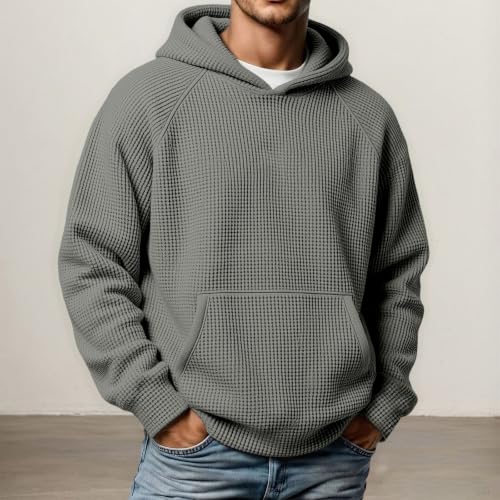 Mens Waffle Knit Pullover Hoodie Long Sleeve Casual Sweatshirt Cozy Fit - Image 2