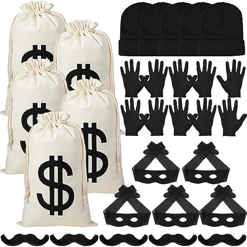 Ramede 25 Pcs Robber Costume Set Robber Mask Fake Mustaches