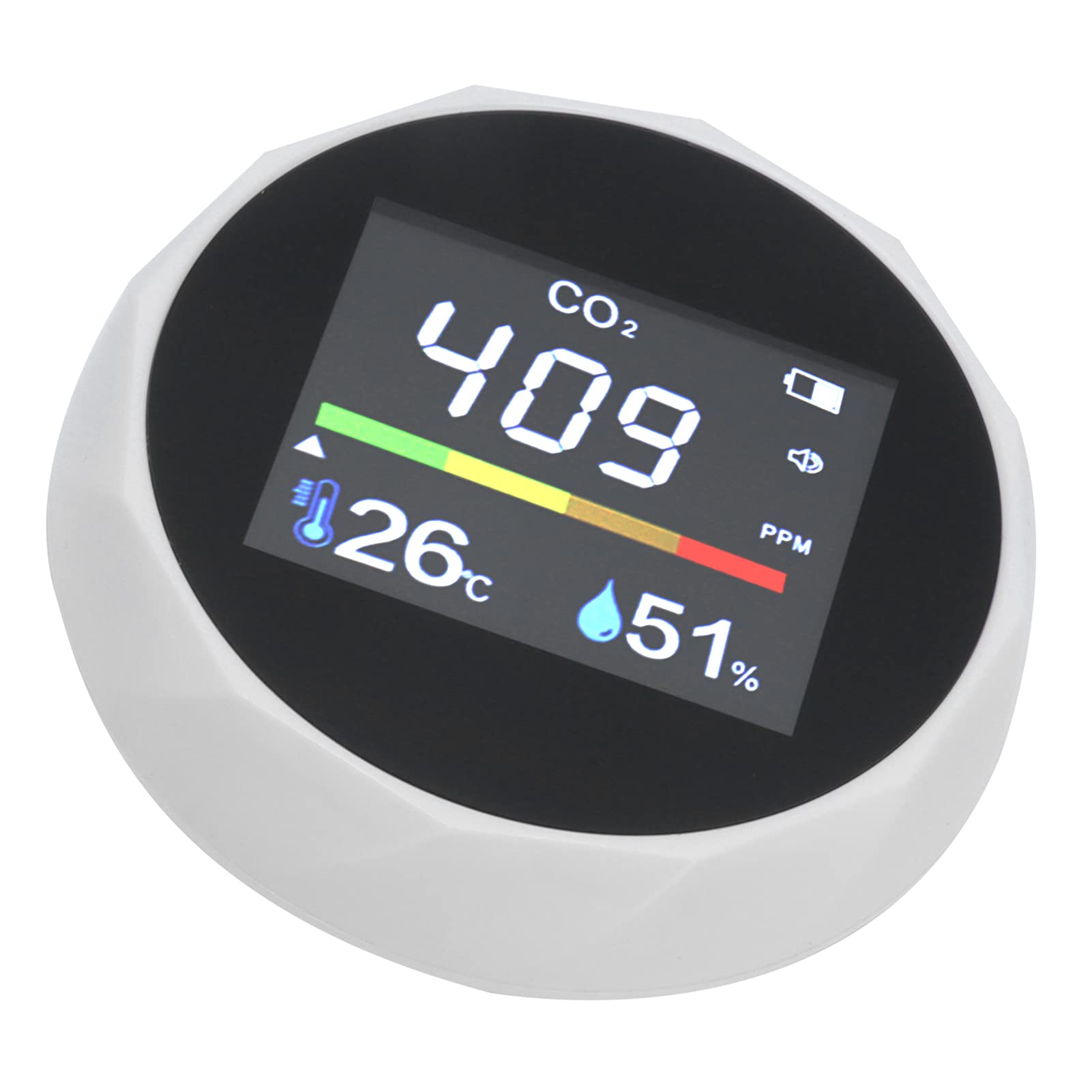 Monitor qualità dell'aria, Monitor CO2 ABS con Ricarica USB, Rilevamento Anidride Carbonica da 400 a 6000 PPM, Display umidità Temperatura, Misuratore a Parete per Palestra Casa Ufficio