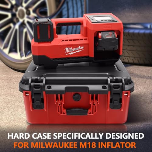 Air Compressor Hard Storage Case for Milwaukee M18 Inflator 2848-20 - Waterproof, Dustproof, Shockproof Air Pump Storage Carrying Bag for Milwaukee Tools, Battery & Charger (Black & Red)