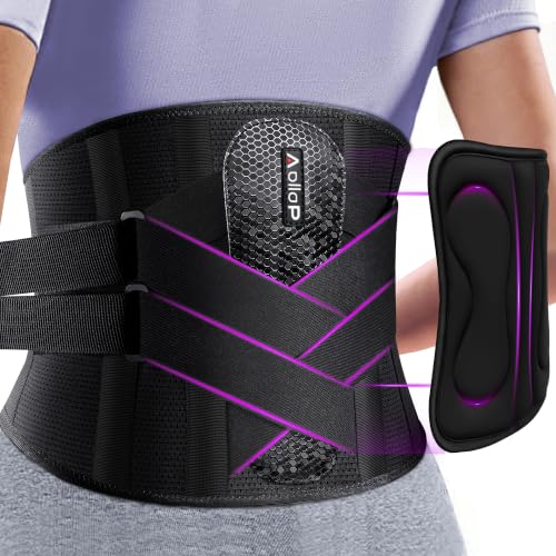Aollop Back Support Belt for Lower Back Pain for Men and Women 8X Powerful Back Brace Bionic Support with Soft 3D Pad Breathable Lumbar Support Belt for Sciatica Herniated Disc Scoliosis(Black L)