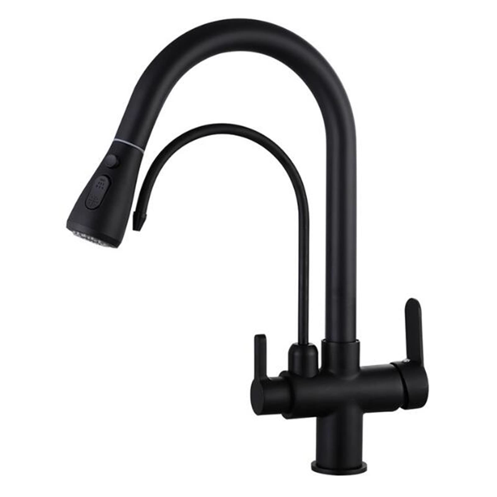 ZQFHSX Black 3 Way Kitchen Tap with Pull Out Spray and 360° Rotation Brass Construction Straight Drinking Water Cold Hot Multifunctional Sink Faucet