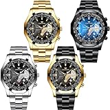 yunanwa Paquete de 4 relojes de pulsera de acero inoxidable para hombre,