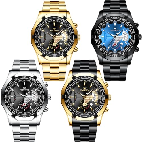 Montres homme acier inoxydable étanches date lumineuse grand cadran quartz lot 4