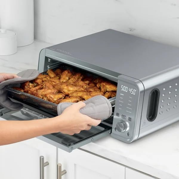 Miniatura 4 de Ninja Flip 10 en 1 horno tostador y freidora de aire, horno de encimera con parrilla para asar, 1800W de acero inoxidable, almacenamiento abatible,