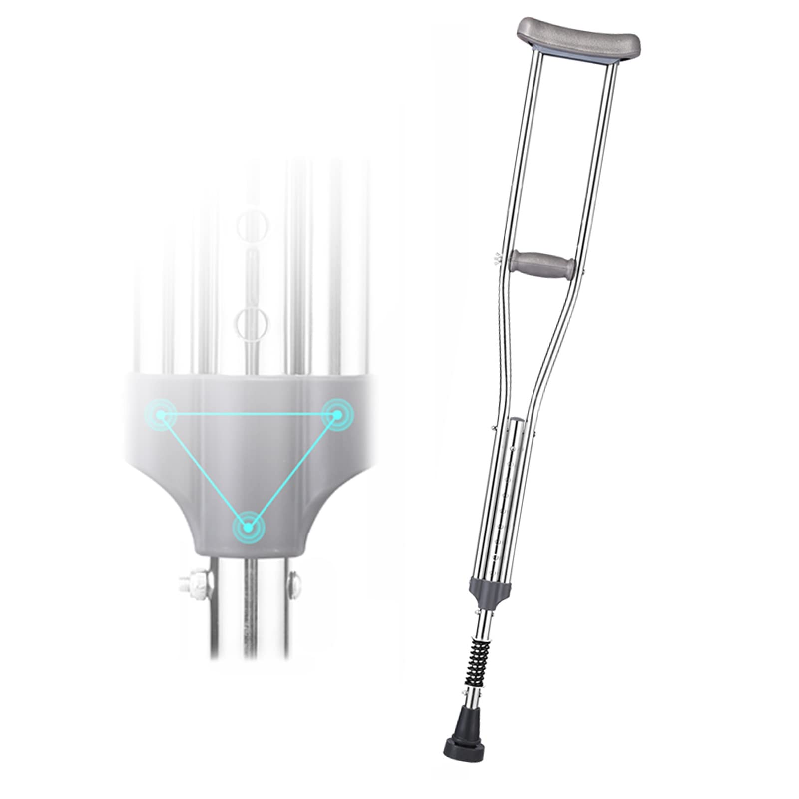 Stampelle Ascellari per Adulti con Cuscinetto e Impugnatura, Stampella Ortopedica Regolabile Sottoascellari, Altezza Regolabile con Pulsante, Argento (Color : 1 Count, Size : M)