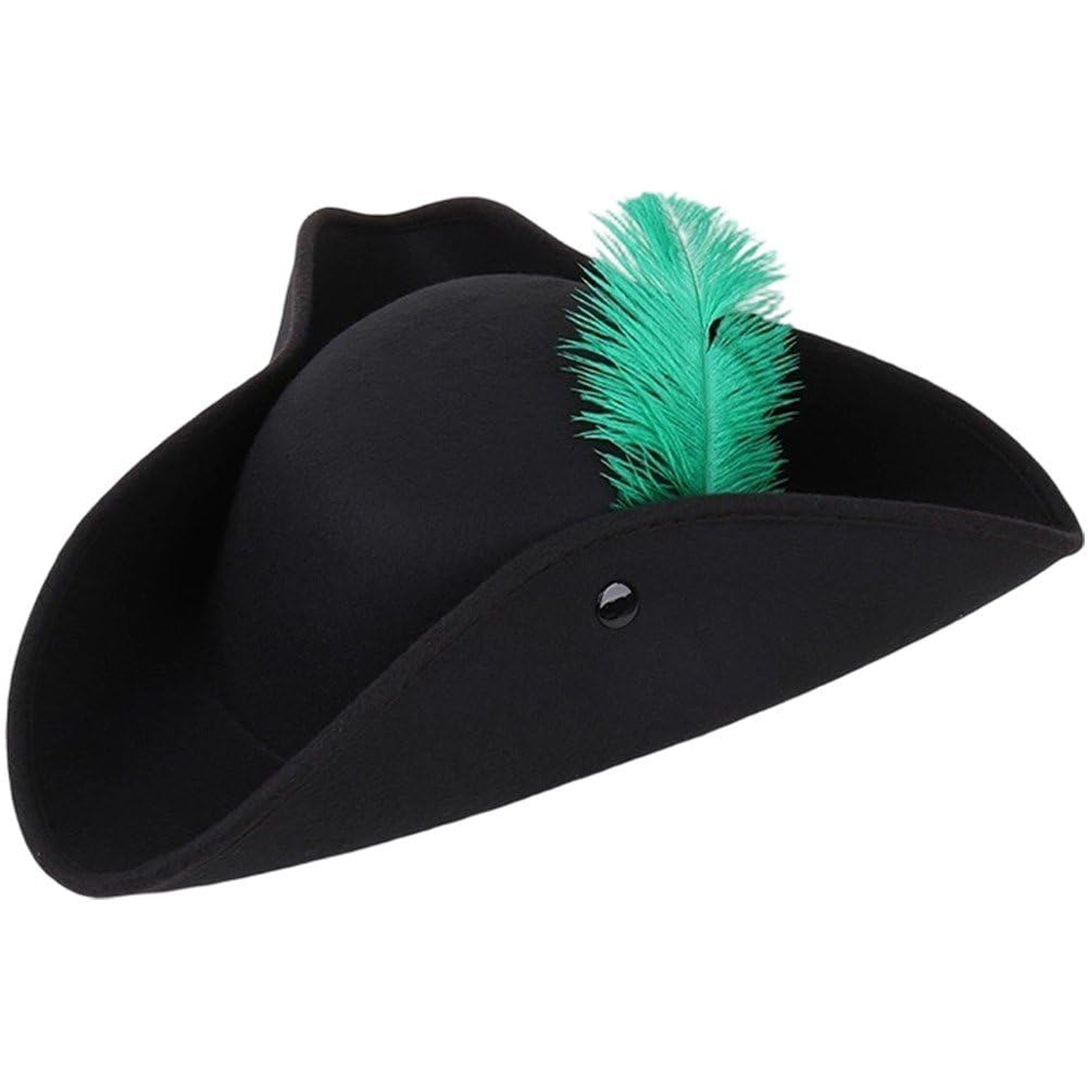 Sofezdo Wide Brim Pirate Hat Hat Unisex Halloween Pirate Hat with Feather Tricorn Hat for Halloween Party Cosplay Caps
