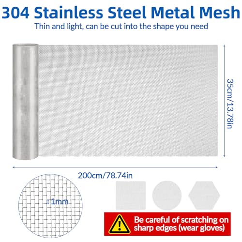 Staranry 35x200cm Rolle Edelstahl Drahtgitter und Drahtgeflecht, 304 Edelstahl und Hitzebeständig, Feinmaschig, für Insektenschutz, Verhindert Mäuse, Fenstergitter, Garten und Lüftungsgitter