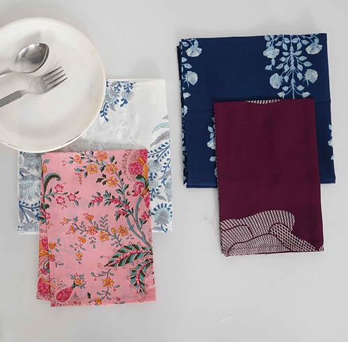Image of Indian Cotton Cloth Napkins Hand Block Print Hand Made Size Assorted Color and Printed Home Decor Indian Eco Friendly Mix Dinner Napkins (16X16 inch)