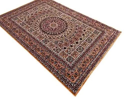 Image of New Kashmiri Design Silk Carpets for Living Room Bedroom Drawing Room Guest Room Hall 4 Feet x 6 Feet Gold Colour