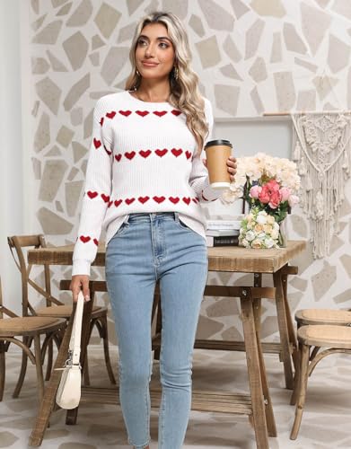 Image of Alsol Lamesa Women's Fall Pullover Sweaters Cute Hearts Long Sleeve Crewneck Casual Knitted Sweaters, X-Large