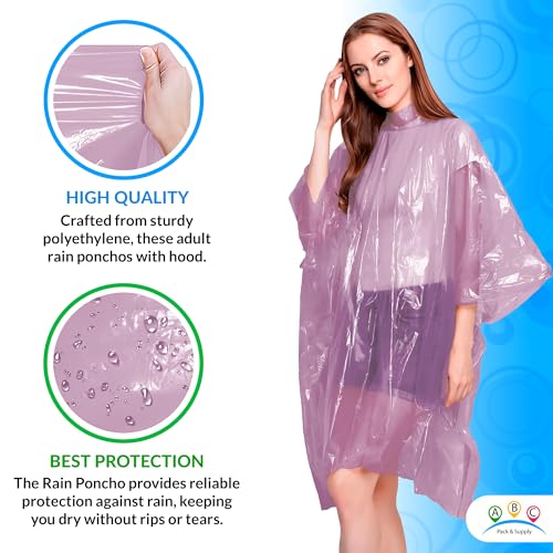 Image of ABC PACK & SUPPLY Disposable Rain Ponchos for Adults, Pink Hooded Rain Poncho, One Size, Polyethylene 0.02mm, Individually Wrapped, Bulk Pack of 200
