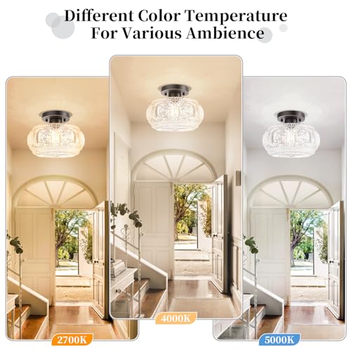 Oykyohei Semi Flush Mount Ceiling Light, Globe Glass Ceiling Light Fixture, Oil Rubbed Bronze With Gold Trim Modern Lighting For Hallway Bedroom Entryway Kitchen Porch thumb #5
