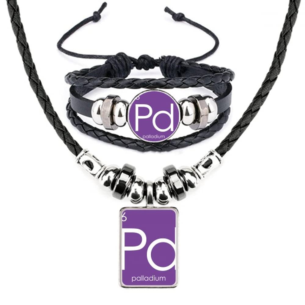Chestry Elements Period Table Transition Metals Pd Leather Necklace Bracelet Jewelry Set