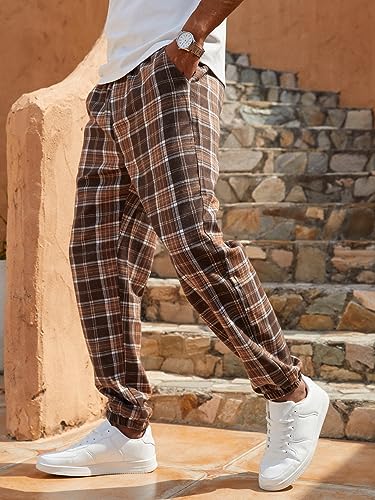 WDIRARA Men's Plaid Print Drawstring Waist Pants Loose Fit Casual Jogger with Pocket4