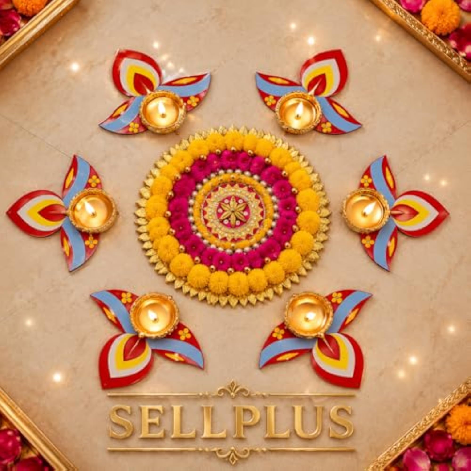 Handcrafted Decorative Rangoli T-Light Holder Set 1, Diwali Decor