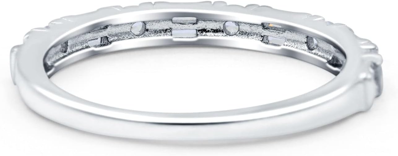Blue Apple Co. Half Eternity Ring Wedding Engagement Band Baguette Round Pave Simulated Cubic Zirconia 925 Sterling Silver (2mm)