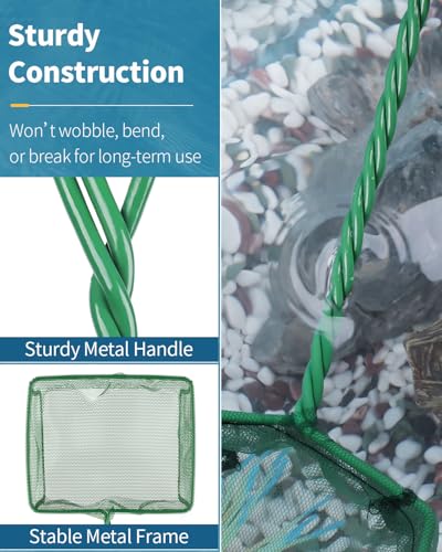 Image of Pawfly Aquarium Fish Net with Braided Metal Handle Square Net with Soft Fine Mesh Sludge Food Residue Wastes Skimming Cleaning Net for Fish Tanks Small Koi Ponds and Pools