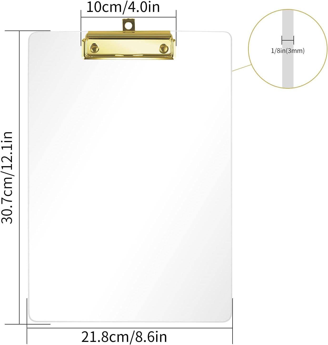 Honagu Portablocco in acrilico trasparente, in plastica trasparente con clip dorata, foro per appendere nascosto, formato A4, formato lettera, per infermieri, studenti d'arte, insegnanti, forniture