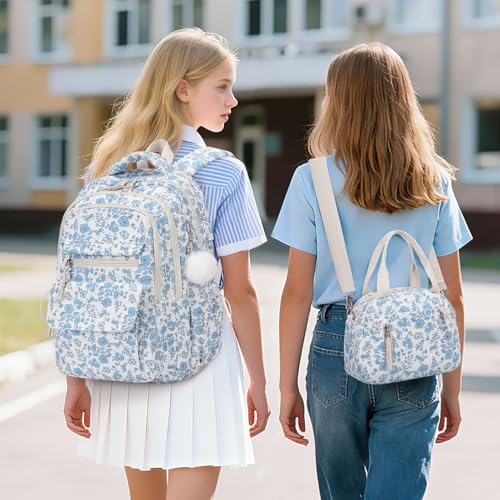 Bevalsa Backpack for Gilrs, 3PCS Corduroy Kids Backpack Set with Lunch Box & Pencil Pouch, Bookbag Daypack Laptop Bag for Women Teens Elementary Middle High School - Image 3