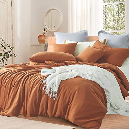 Nayoroom Burnt Orange Duvet Cover Set King Size 100% Washed Cotton Caramel Pumpkin Rust Solid Color Bedding Sets 3 Pieces Soft Lightweight Breathable Comforter Cover With Zipper Ties For Women Men #TOP21