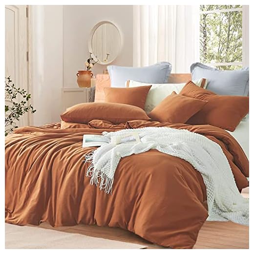 Nayoroom Burnt Orange Duvet Cover Set Queen Size 100% Washed Cotton Caramel Pumpkin Rust Solid Color Bedding Sets 3 Pieces Ultra Soft Breathable Comforter Cover with Zipper Ties Gifts for Women Men