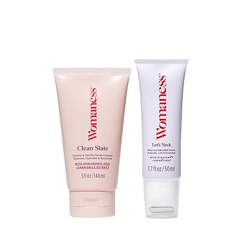Womaness Skin Care Clean Neck Kit - Clean Slate - Crema limpiadora con ácido hialurónico (5 oz) + Let's Neck - Suero reafirmante y decollete arrugas