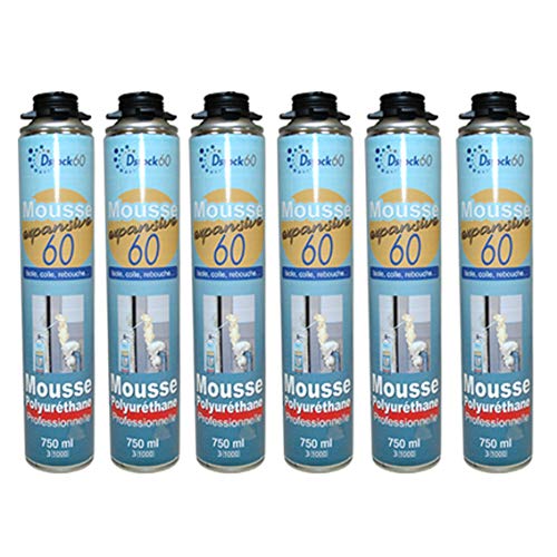 DSTOCK60 - LOT DE 6 MOUSSES PISTOLABLES - MOUSSE EXPANSIVE 750 ML - MOUSSE POLYURÉTHANE PROFESSIONNELLE - ISOLE, COLLE ET REBOUCHE - EXTÉRIEUR ET INTÉRIEUR Cover