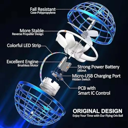 Image of Doshii USB Rechargeable Built-in RGB Lights 360 Rotating Magic Controller Flying Ball Boomerang Magic Balls Flying Spinner Fidget Toys- Blue