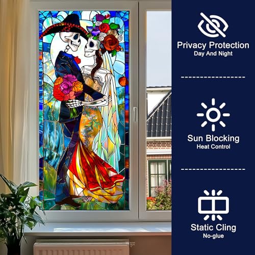 Vinilo decorativo de ventana HOMETITUTE Día de Muertos 17.7x39.3 pulg miniatura 2