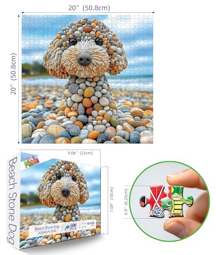 Image of 500 Piece Jigsaw Puzzles for Adults - Beach Stone Dog Animal Art Puzzle for Adults Challenging Fun Family Includes Poster & Dust-Free Pieces for Puzzle Lovers Premium (23 inchx15 inch)