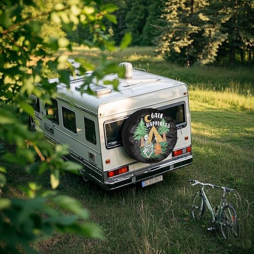 Image of Spare Tire Cover for RV Trailer, PU Leather Tire Cover Waterproof Sun Protection with Outdoor Camper Design, Fit for Trailers, RV, SUV, Off-Road Vehicle, Camper, and Trucks (14 inch)