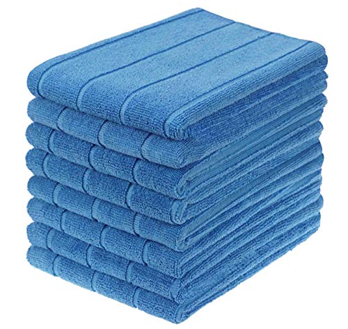 gryeer Microfibre Tea Towels, Super Absorbent, Extra Large and Thick Kitchen Towels, Stripe Designed, 50 x 70 cm, Pack of 8, Blue