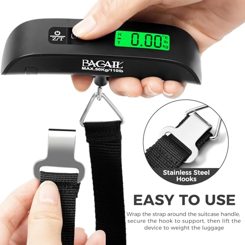 Image of BAGAIL Digital Luggage Scale, 110lbs Hanging Baggage Scale with Backlit LCD Display, Portable Suitcase Weighing Scale, Travel Luggage Weight Scale with Hook, Strong Straps for Travelers