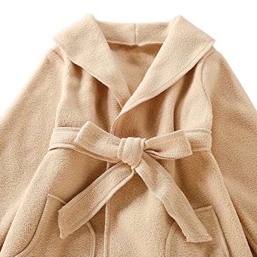 Image of Hopscotch Baby Girls Cotton Solid Full-Sleeve Pea Coat in Beige Color