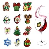 Furimuk 12 Pcs Christmas Wine Charms Glass Drink Markers Reusable Winter Goblet Champagne Cocktails Xmas Marker Decorations