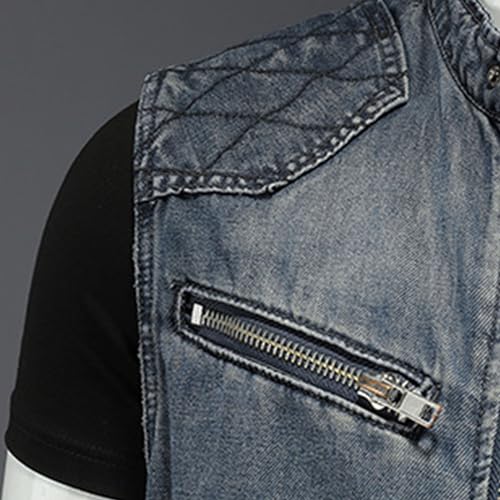 Men's Classic Zipper Sleeveless Jean Jacket Retro Motorcycle Biker Denim Vests Stand Collar Collar Cowboy Vest3