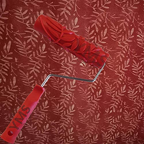 Image of YMS Leaf Pattern Rubber Roller with Handle, DIY Painting Tool Household Wall Art for Home Decoration (7 inch, Blue /Red)