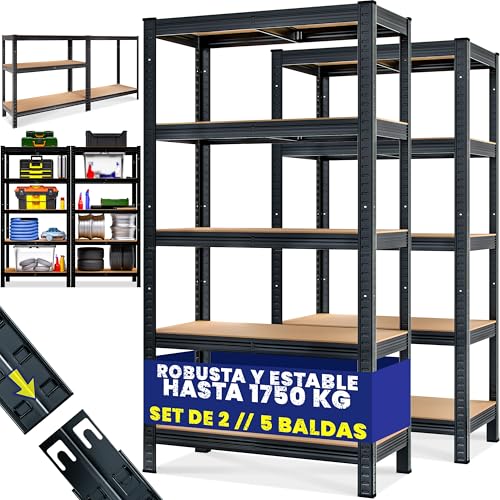 Monzana® 2X Estanterías Metálicas 180x90x40cm 1750 Kg Cargas Pesadas Almacenaje Garage Tableros MDF Taller