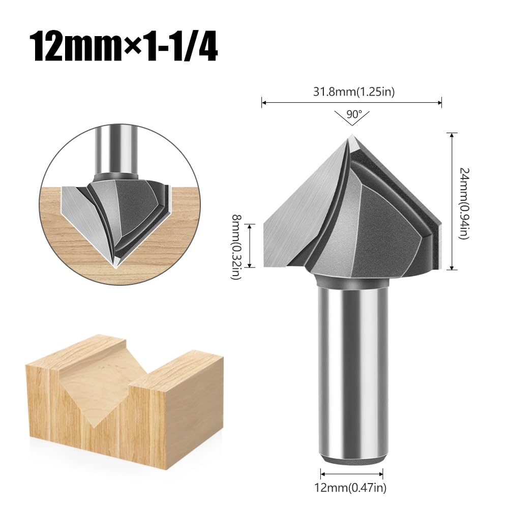 90-Grad-Fasenfräser – 6 mm und 12 mm Schaft, V-Nut-Gravierwerkzeug, 1 Stück(12x31.8mm)