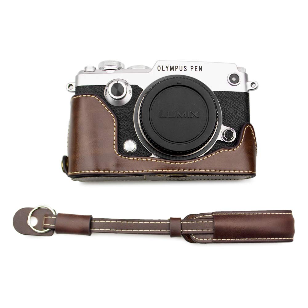 Olympus PEN - F Bottom Camera Case, Rieibi PU Leather Bottom Camera Case For Olympus PEN - F with Hand Strap,Coffee