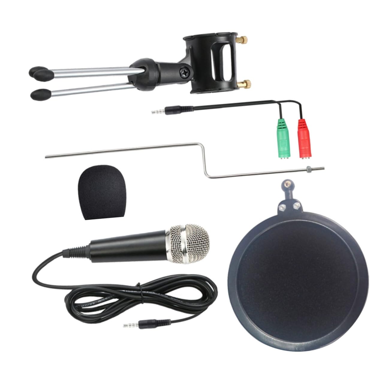Holibanna Condenser Microphone Set with Holder Spray Net and Audio Cable for Recording Streaming and Vocals Black Color