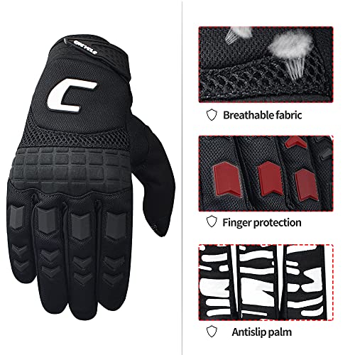 CHCYCLE Dirt Bike Gloves Mountain Bike Motocross Motorcycle Gloves for Men Motorbike ATV Racing Touch Screen Full Finger for Cycling BMX MTB MX Climbing (Large, Black)