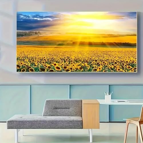 Affiche sur toile coucher de soleil et tournesols pour grand salon moderne